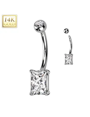 Piercing nombril en or blanc 14 carats avec zirconium baguette