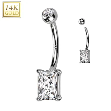 Piercing nombril en or blanc 14 carats avec zirconium baguette