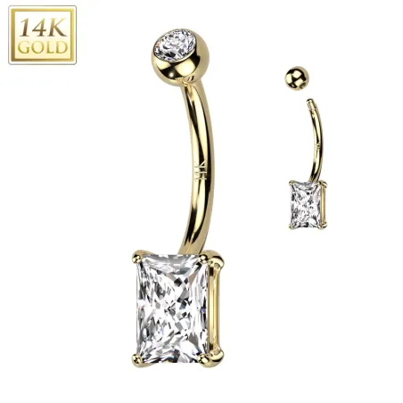 Piercing nombril en or jaune 14 carats avec zirconium baguette