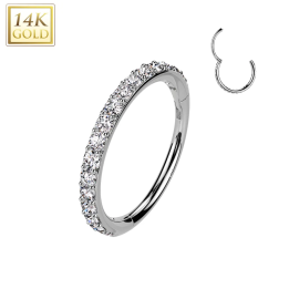 Piercing nez en or blanc 14 carats anneau pavé de strass