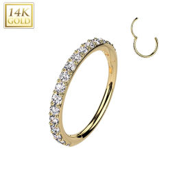 Piercing nez en or jaune 14 carats anneau pavé de strass