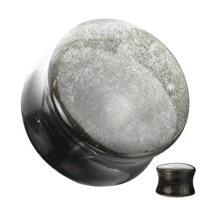 Piercing plug d'oreille en obsidienne argentée