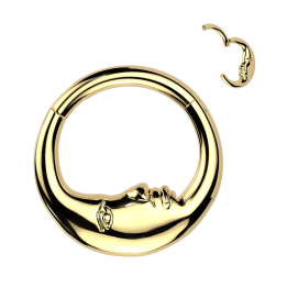 Piercing anneau à charnière avec visage de lune en acier doré