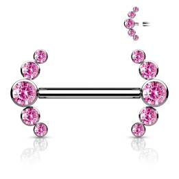 Piercing téton en titane incurvé serti de zircons roses