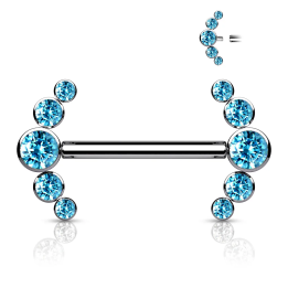 Piercing téton en titane incurvé serti de zircons turquoises