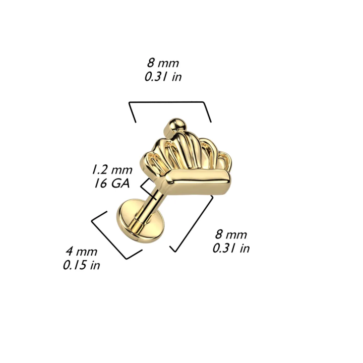 Piercing oreille en titane doré couronne