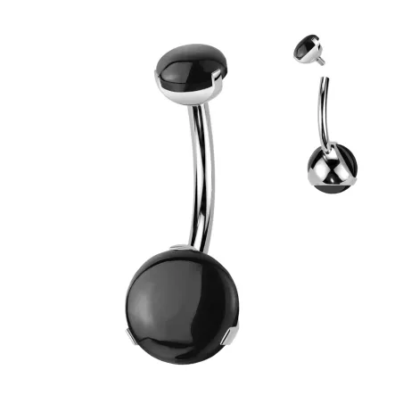 Piercing nombril en titane avec pierres en agate noire