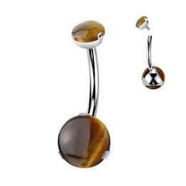 Piercing nombril en titane avec pierres en oeil de tigre