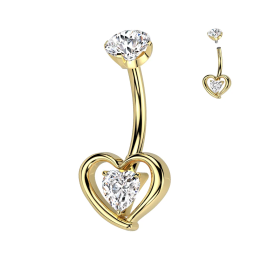 Piercing nombril en titane doré avec coeur serti d'un zirconium blanc