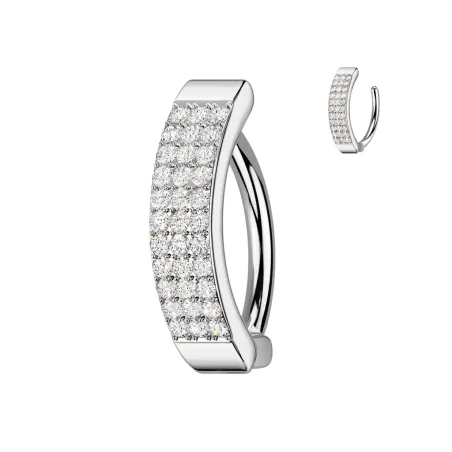 Piercing nombril anneau clicker trois rangées de strass blancs