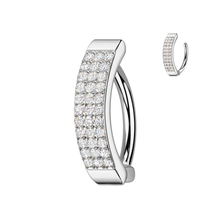 Piercing nombril anneau clicker trois rangées de strass blancs