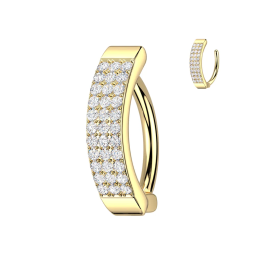 Piercing nombril plaqué or anneau clicker trois rangées de strass blancs