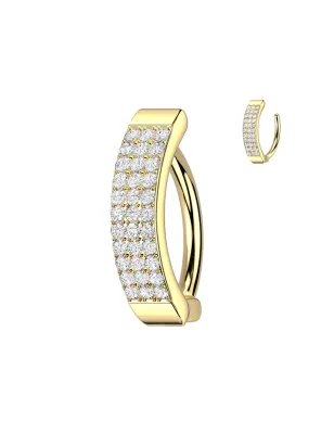 Piercing nombril plaqué or anneau clicker trois rangées de strass blancs