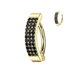 Piercing nombril plaqué or anneau clicker trois rangées de strass noirs