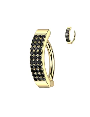 Piercing nombril plaqué or anneau clicker trois rangées de strass noirs