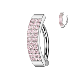 Piercing nombril anneau clicker trois rangées de strass roses