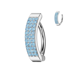 Piercing nombril anneau clicker trois rangées de strass turquoises