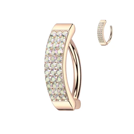 Piercing nombril plaqué or rose anneau clicker trois rangées de strass aurore boréale