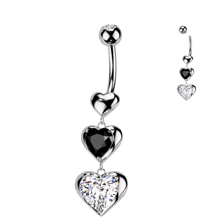 Piercing nombril trio de coeurs