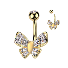 Piercing nombril papillon pierre oeil de chat plaqué or