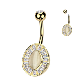 Piercing nombril cercle pierre oeil de chat plaqué or