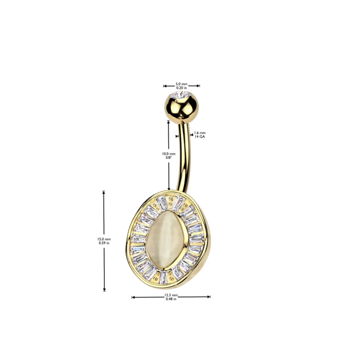 Piercing nombril cercle pierre oeil de chat plaqué or