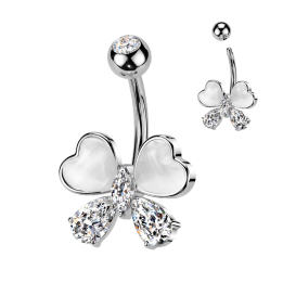 Piercing nombril papillon coeurs pierres oeil de chat