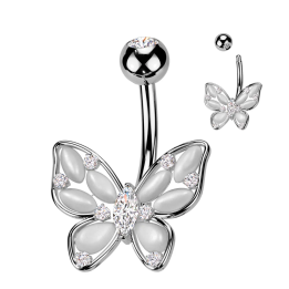 Piercing nombril papillon marquise pierres oeil de chat