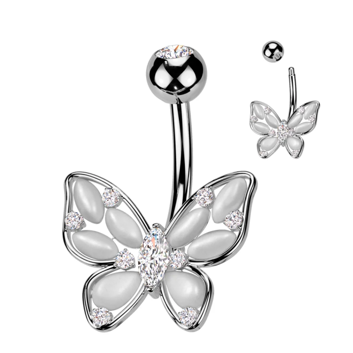 Piercing nombril papillon marquise pierres oeil de chat