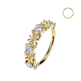 Piercing nez anneau plaqué or strass et fleurs