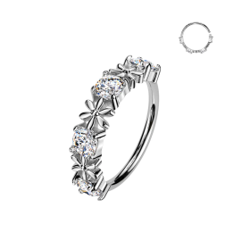 Piercing nez anneau plaqué platine strass et fleurs