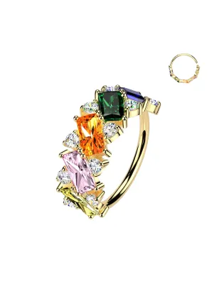 Piercing nez anneau plaqué or zircons baguettes multicolores