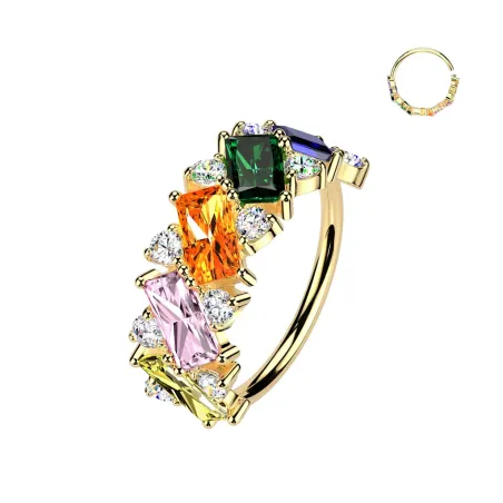 Piercing nez anneau plaqué or zircons baguettes multicolores