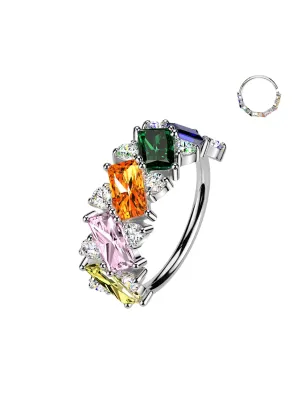Piercing nez anneau plaqué platine zircons baguettes multicolores