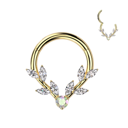 Piercing daith anneau à charnière doré avec fleur de vigne