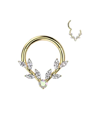 Piercing daith anneau à charnière doré avec fleur de vigne