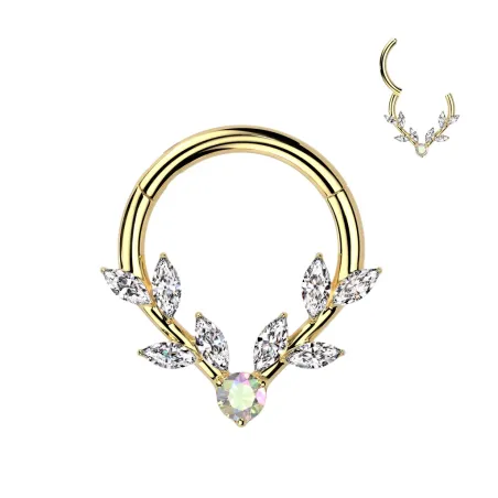 Piercing daith anneau à charnière doré avec fleur de vigne