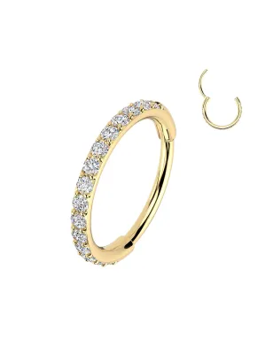 Piercing anneau nez en acier doré pavé de pierres en zirconium