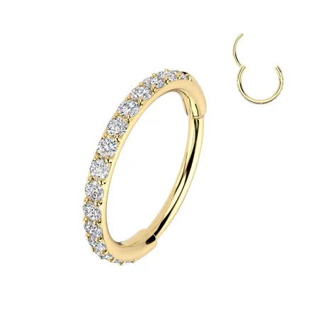 Piercing anneau nez en acier doré pavé de pierres en zirconium