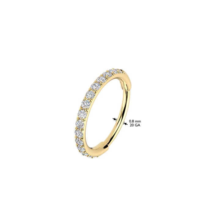 Piercing anneau nez en acier doré pavé de pierres en zirconium