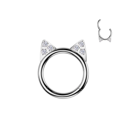 Piercing oreille anneau clicker en titane avec oreilles de chat pavées