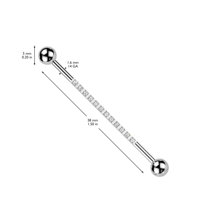 Piercing industriel en titane pavé de zirconiums blancs