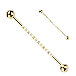 Piercing industriel en titane doré pavé de zirconiums blancs