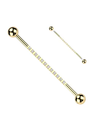 Piercing industriel en titane doré pavé de zirconiums blancs