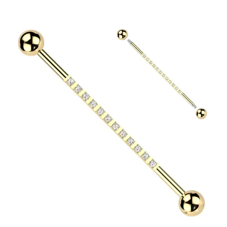 Piercing industriel en titane doré pavé de zirconiums blancs
