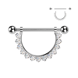 Piercing téton en titane avec pendentif demi-cercle de zirconiums