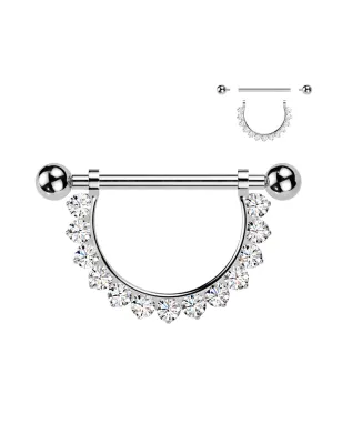 Piercing téton en titane avec pendentif demi-cercle de zirconiums