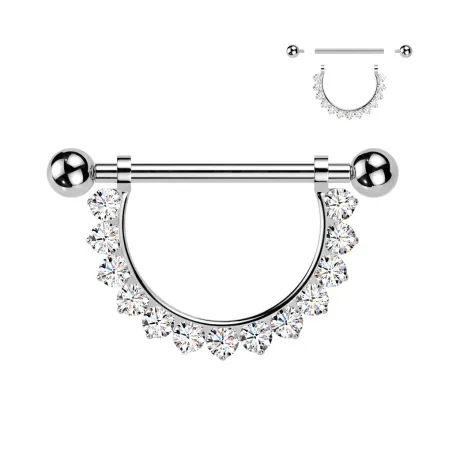 Piercing téton en titane avec pendentif demi-cercle de zirconiums