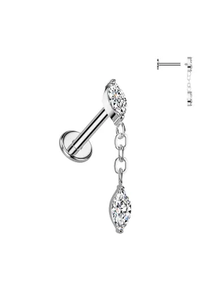 Piercing hélix oreille en titane avec pendentif marquise