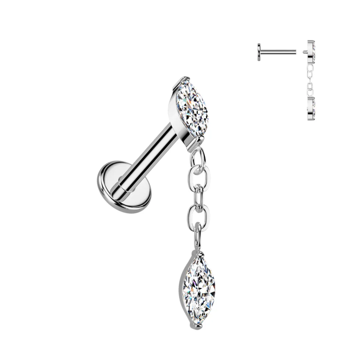 Piercing hélix oreille en titane avec pendentif marquise